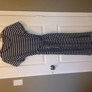 Navy striped midi-dress